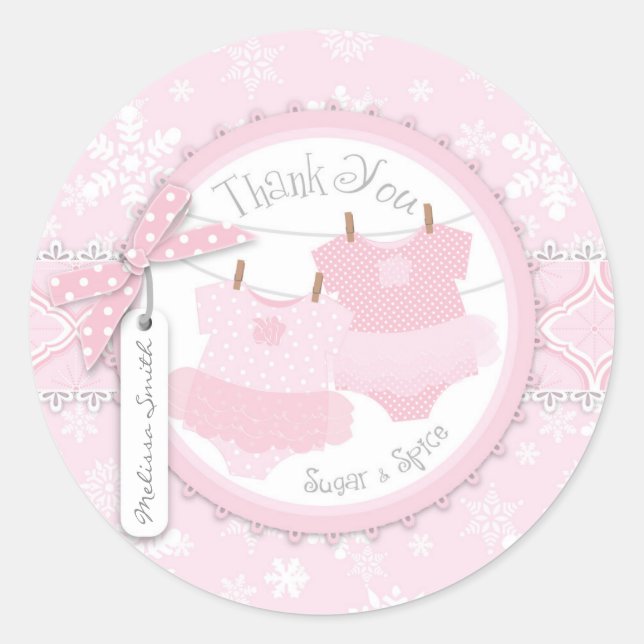 Twin Tutu Polka Dot Jumpers & Winter Snowflake Classic Round Sticker (Front)