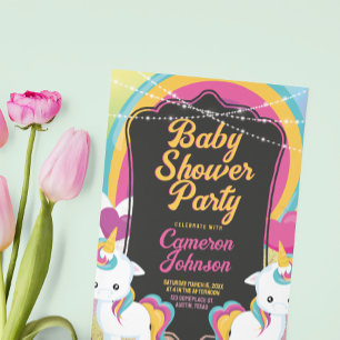 Twin Unicorns Baby Shower Cute Colourful Invitation