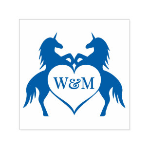 Twin Unicorns Heart 2 Initial Couple Monogram #92 Self-inking Stamp