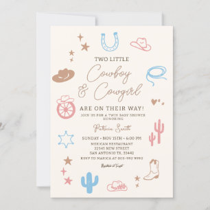 Twin Western Cowgirl and Cowboy Modern Baby Shower Invitation