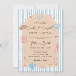 Twin Western Cowgirl and Cowboy Stripe Baby Shower Invitation
