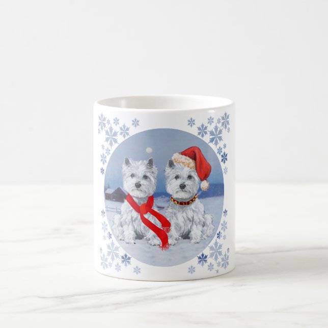 Twin Westies on a Wintry Evening Coffee Mug (Center)