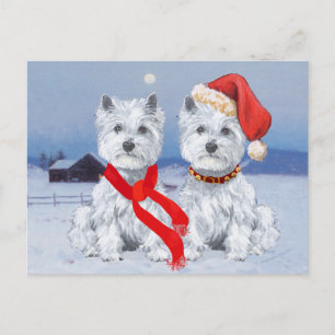 Twin Westies on a Wintry Evening Postcard