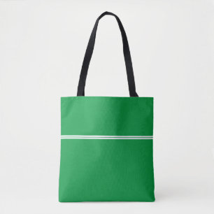 Twin White Racing Stripes On Bright Kelly Green Tote Bag