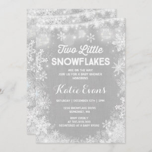 Twin Winter Baby Shower Invitation Rustic White