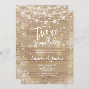 Twin Winter Baby Shower Invitation Rustic White