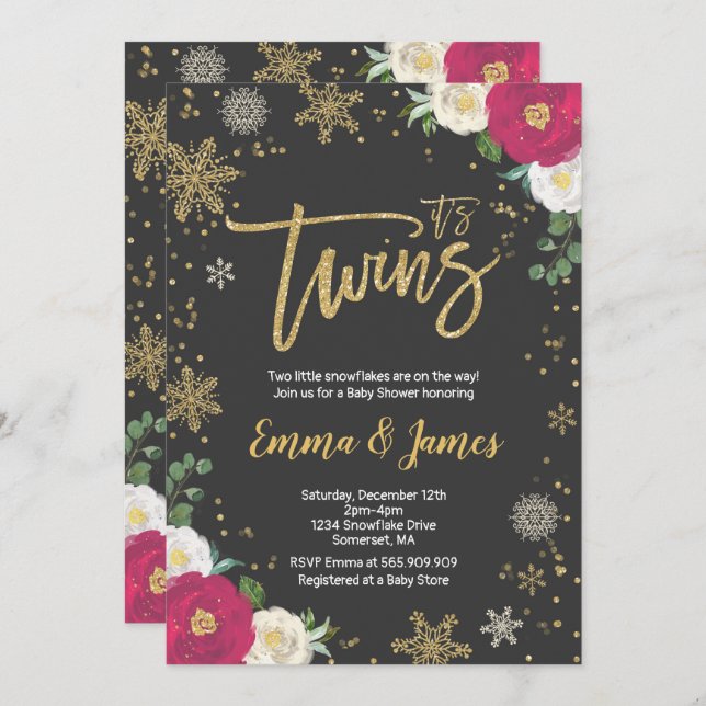 Twin Winter Baby Shower Invitation Twin Christmas (Front/Back)