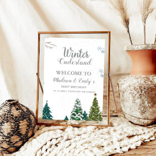 Twin WInter Onderland CHristmas Welcome Birthday Poster