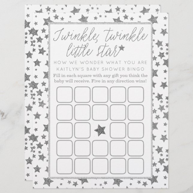 Twink, Twinkle Little Star Baby Shower Bingo (Front/Back)