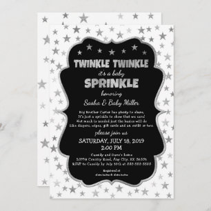 Twinkle Baby Sprinkle black silver invitations