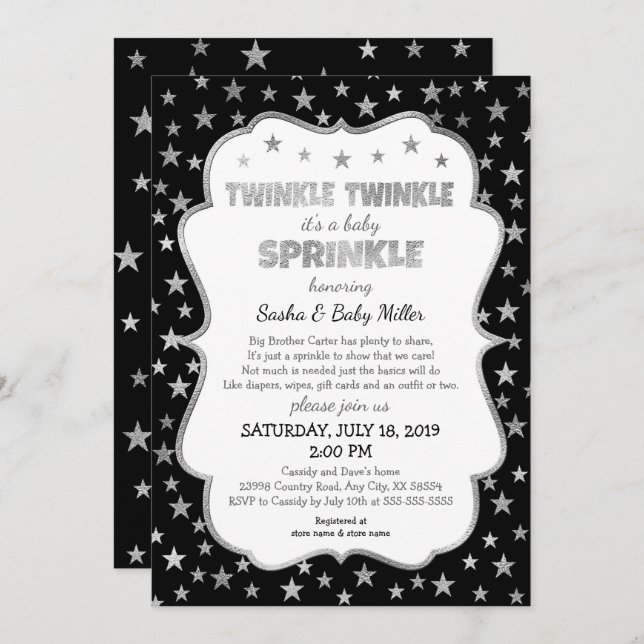Twinkle Baby Sprinkle invitations, neutral gender Invitation (Front/Back)
