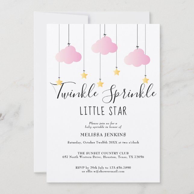 Twinkle Baby Sprinkle Pink Rustic All In One Invitation (Front)