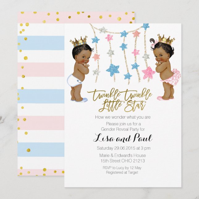 Twinkle Girl or Boy Gender Reveal invitation (Front/Back)