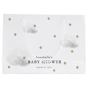 Twinkle Gold Stars & Grey Clouds Baby Shower Large Gift Bag