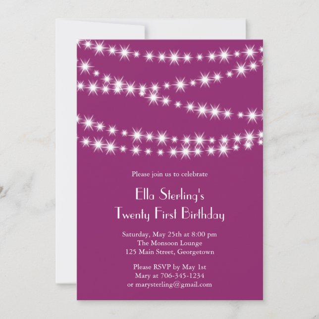 Twinkle Lights 21st Birthday Invitation (magenta) (Front)