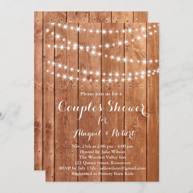 Twinkle Lights Couple's Shower Invitation - oak (Front/Back)