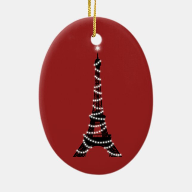 Twinkle Lights Eiffel Tower Ornament (red) (Back)