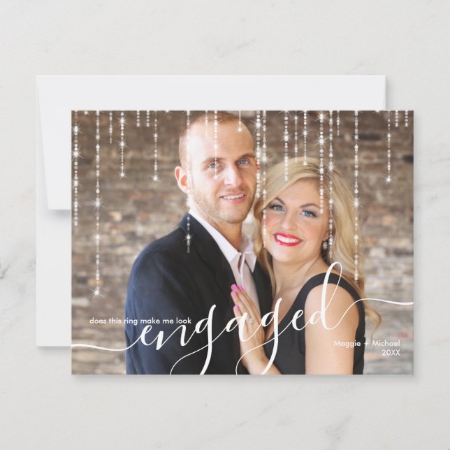 Twinkle Lights Engaged Christmas Photo Holiday Card (Front)