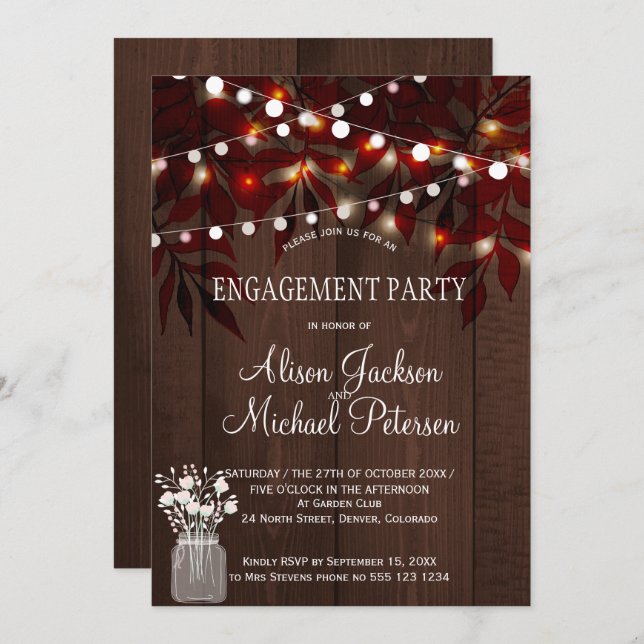 Twinkle lights engagement party rustic fall invitation (Front/Back)