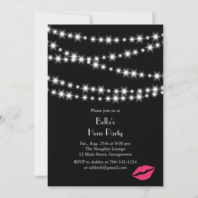 Twinkle Lights Hens Party (black) Invitation (Front)