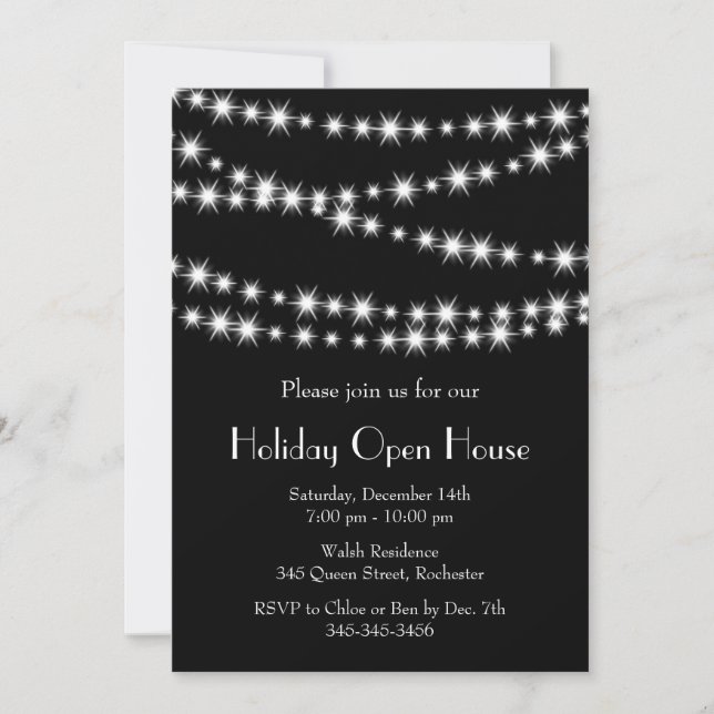 Twinkle Lights Holiday Open House (black) Invitation (Front)
