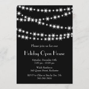 Twinkle Lights Holiday Open House (black) Invitation
