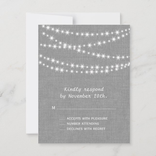 Twinkle Lights on Grey Burlap RSVP Card (Back)