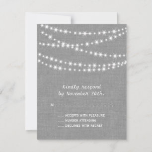 Twinkle Lights on Grey Burlap RSVP Card