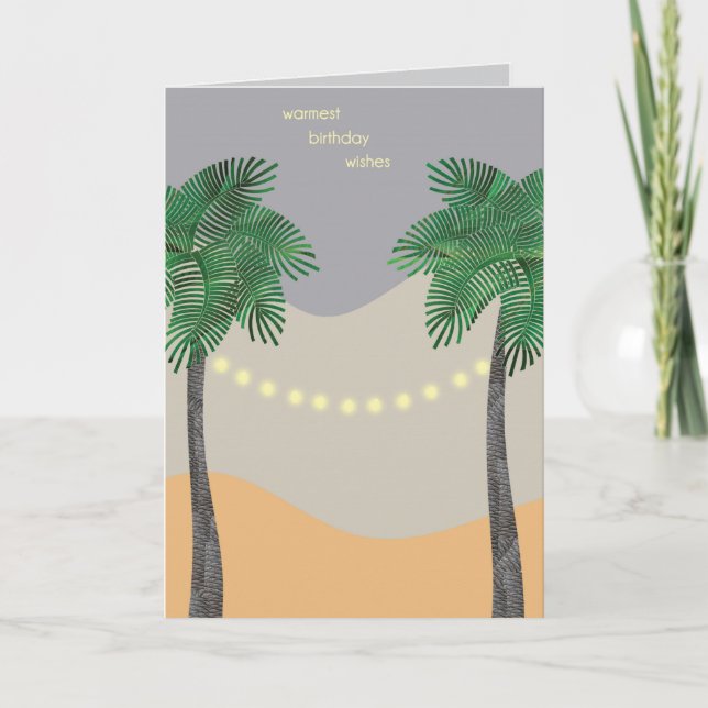 Twinkle Lights Palm Tree Birthday Card (Front)