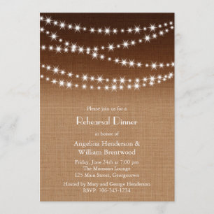 Twinkle Lights Rehearsal Dinner on Shaded Burlap Invitation