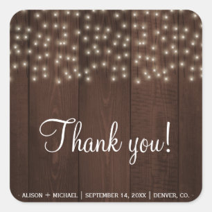 Twinkle lights rustic fall barn wood wedding square sticker