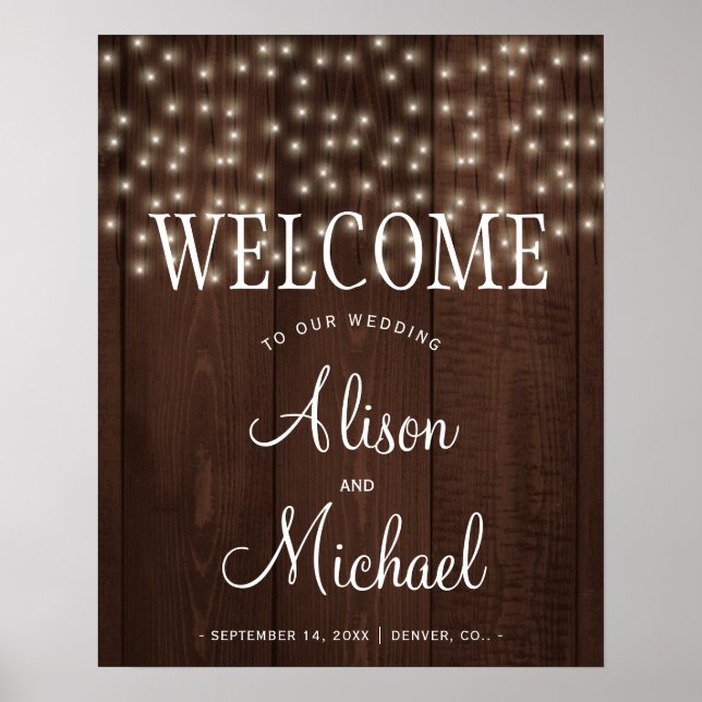 Twinkle lights rustic fall wedding welcome sign (Front)