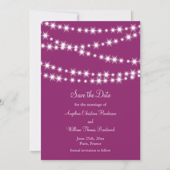 Twinkle Lights Save the Date (magenta) (Front)