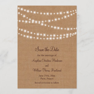 Twinkle Lights Save the Date on Burlap