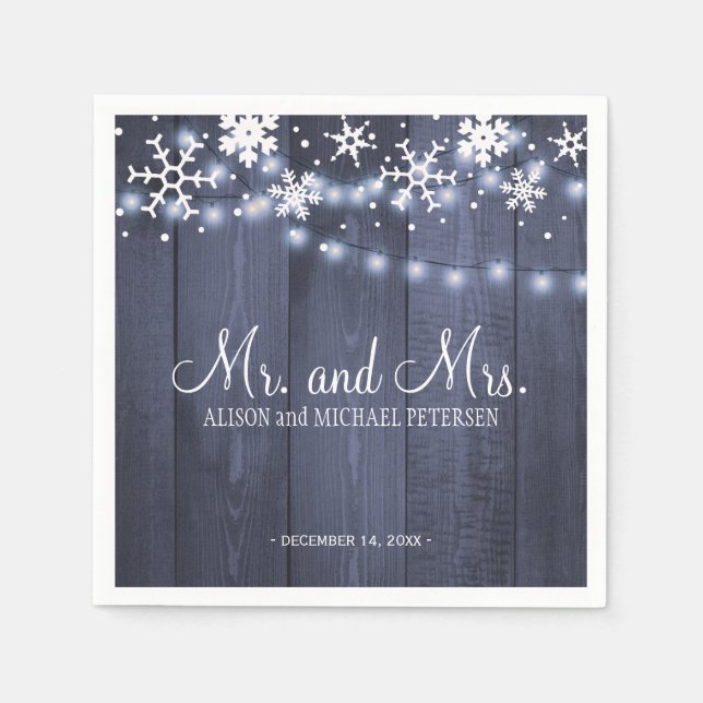 Twinkle lights snowflakes mr and mrs wedding napkin (Front)