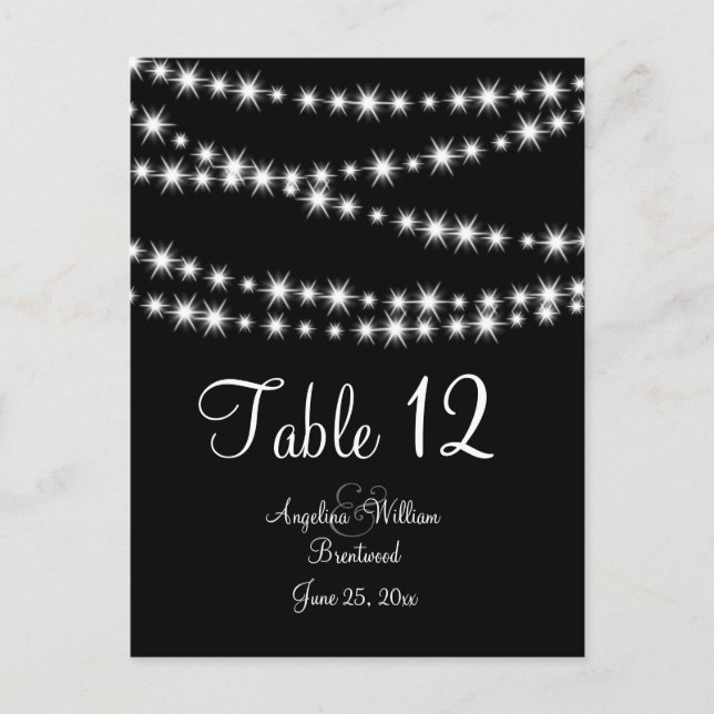 Twinkle Lights Table Number (black) Postcard (Front)