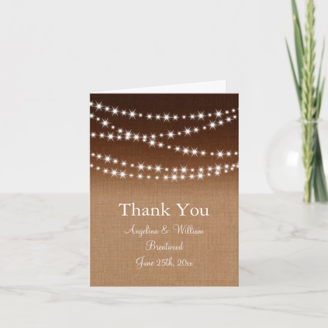 Twinkle Lights Thank You Card on Shaded Burlap (Front)