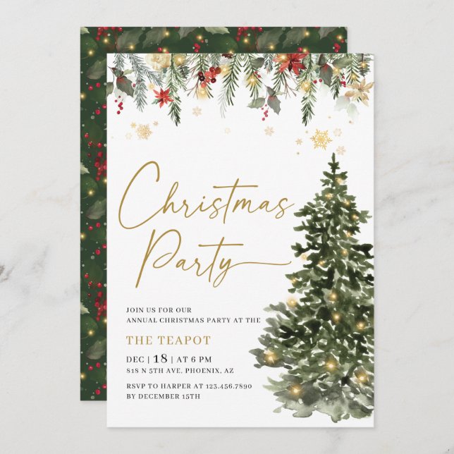 Twinkle Lights Tree Christmas Party Invitation (Front/Back)