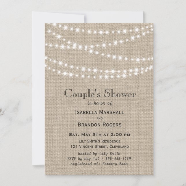 Twinkle Lights Typography Couple's Shower Invite (Front)