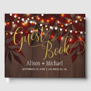 Twinkle lights wedding gold script guest book