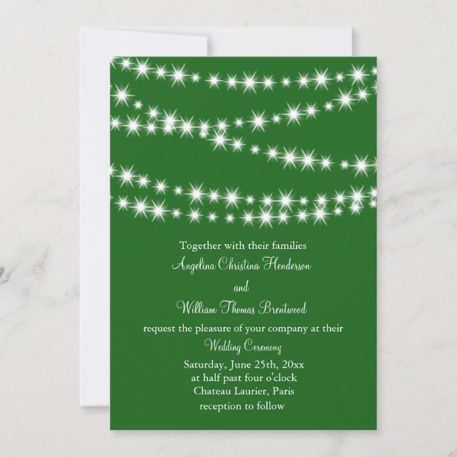 Twinkle Lights Wedding Invitation (green) (Front)
