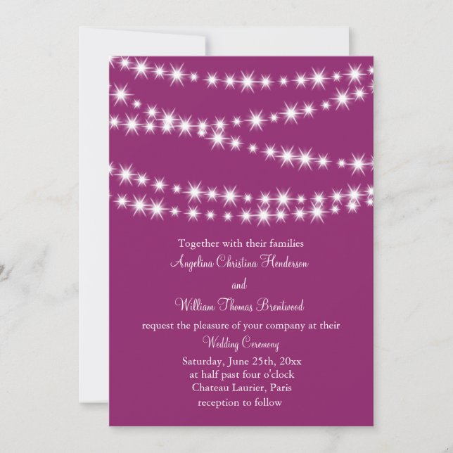 Twinkle Lights Wedding Invitation (magenta) (Front)