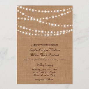 Twinkle Lights Wedding Invitation on Burlap