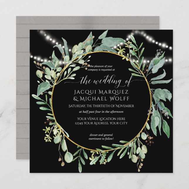 Twinkle Lights Winery Wood Eucalyptus Watercolor Invitation (Front/Back)