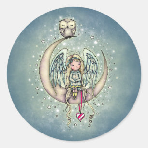 Twinkle Little Angel and Owl Illustrated Art Classic Round Sticker