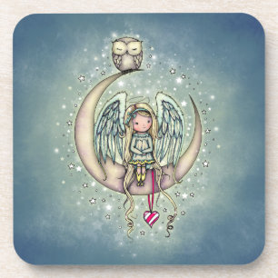 Twinkle Little Angel and Owl Illustrated Art Coaster