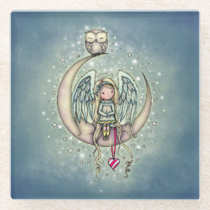 Twinkle Little Angel and Owl Illustrated Art Glass Coaster