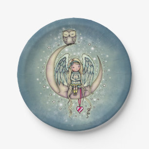 Twinkle Little Angel and Owl Illustrated Art Paper Plate