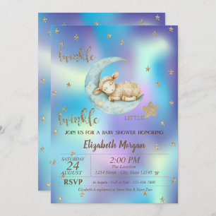 Twinkle Little Sheep Star  Holographic Baby Shower Invitation