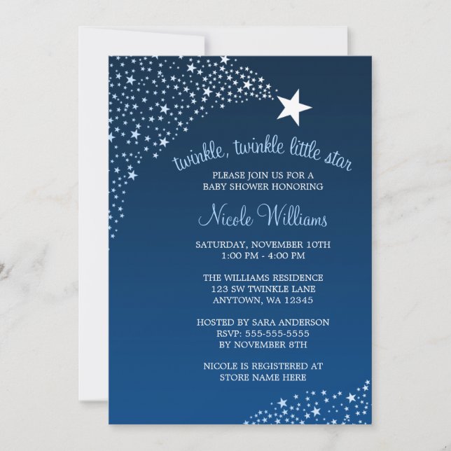 Twinkle Little Shooting Star Baby Shower Invitation (Front)